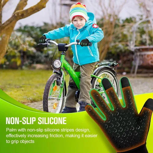 Vista 4 de Guantes de ciclismo cálidos de invierno para niños, guantes para pantalla táctil para clima frío para niños, montar en bicicleta y fútbol con agarre