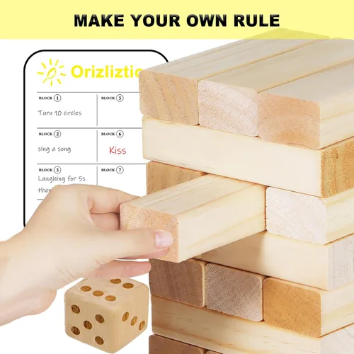 Vista 4 de Juego de torre gigante de 60 piezas, juegos al aire libre para adultos y familias, bloques de madera de alta calidad de 5.3 pies con bolsa
