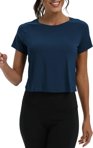 Vista 2 de Mippo Camisetas de entrenamiento para mujer, recortadas, con espalda dividida, atléticas, para gimnasio, ejercicio, ajuste holgado
