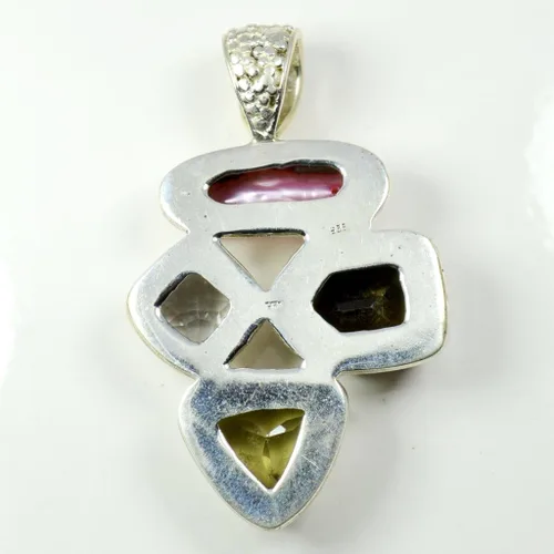 Vista 4 de 55Carat Natural Multi Stones Sterling Silver Multi Shape Gemstone Pendants For Women Designer Jewelry Natural-Multi-Stone-Design-10