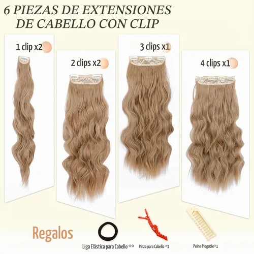 Vista 3 de NAYOO - Extensiones de cabello con clip, extensiones sintéticas onduladas de 20 pulgadas, 6 unidades Wavy Curly Hair, Full Head Coverage, Heat