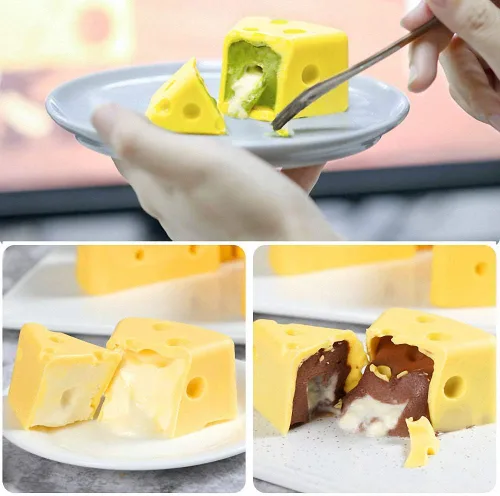 Vista 4 de 2 moldes de silicona para queso 3D, molde en forma de queso para hornear postre mousse para pasteles, herramientas de pastelería, herramientas