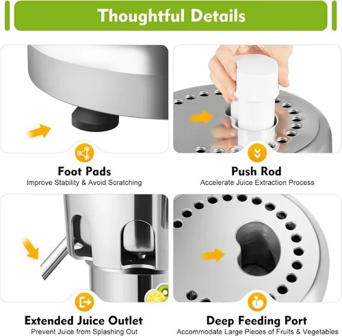 Vista 6 de Máquina extractor de jugo comercial resistente, fabricante de exprimidores de acero inoxidable para frutas y verduras Herramienta centrífuga