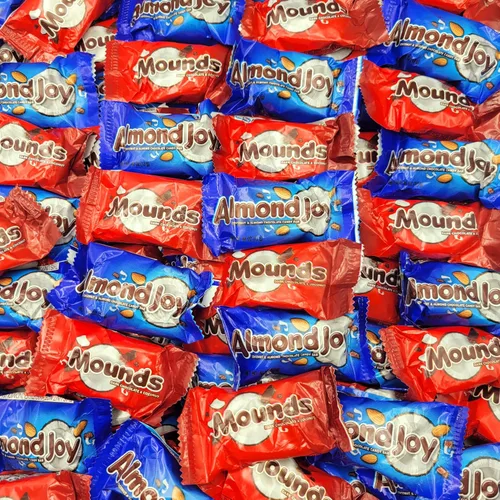 Vista 2 de Yummy Chew Almond Joy and Mounds Surtido - Barras de caramelo de coco, almendras, chocolate negro y chocolate con leche, 80 barras de caramelo