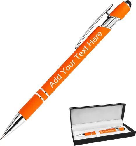 Vista 23 de Bolígrafos personalizados a granel grabados personalizados con punta de lápiz capacitivo, bolígrafos personalizados de tinta negra, regalos