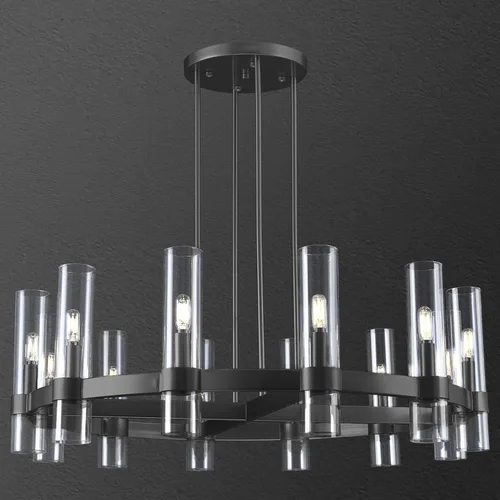 Vista 14 de Candelabro de 12 Luces de Latón Redondo 36" Candelabros de Rueda de Vagón de 91 cm para Fijo de Iluminación de Comedor Tubo de Vidrio Transparente