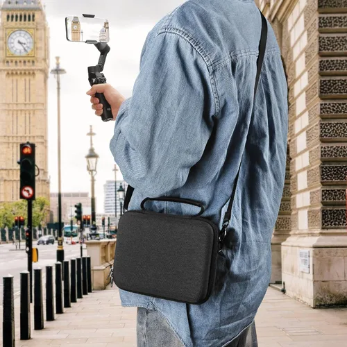 Vista 5 de GEEKRIA Estuche de transporte de viaje rígido, compatible con estabilizador de cardán DJI Osmo Mobile 7P / 7 (gris oscuro)