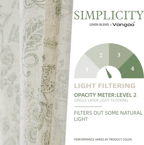 Vista 4 de Vangao Cenefas florales para ventanas verde bosque W50 X 16L 1 panel