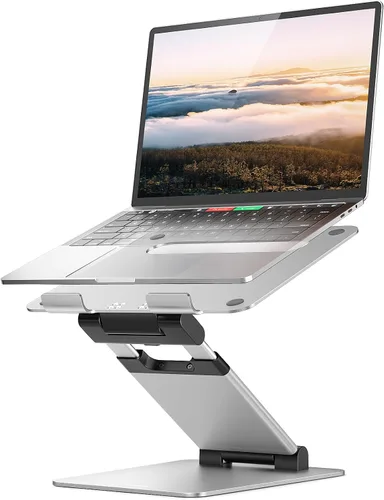 Vista 11 de Nulaxy Soporte de computadora portátil de altura ajustable para escritorio, elevador de computadora de aluminio plegable doble, diseño extraíble