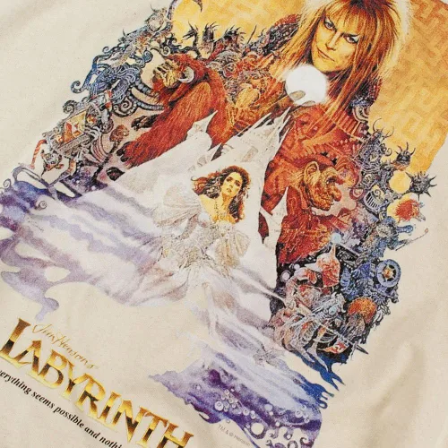 Vista 6 de Popfunk Camiseta y calcomanías clásicas de la película Labyrinth David Bowie Goblin King, Blanco sucio