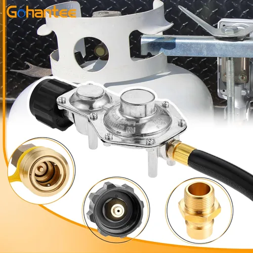Vista 4 de Regulador de propano de dos etapas con manguera de 5 pies para tanque de propano QCC1/Type1, conector rápido desmontable de 3/4" y enchufe
