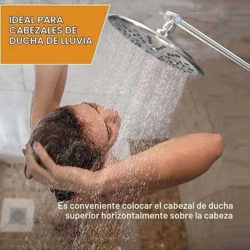 Vista 6 de Brazo de extensión de ducha de 8 pulgadas con cabezal de níquel cepillado. Extensión de brazo de ducha ajustable de latón macizo. Baje o eleve