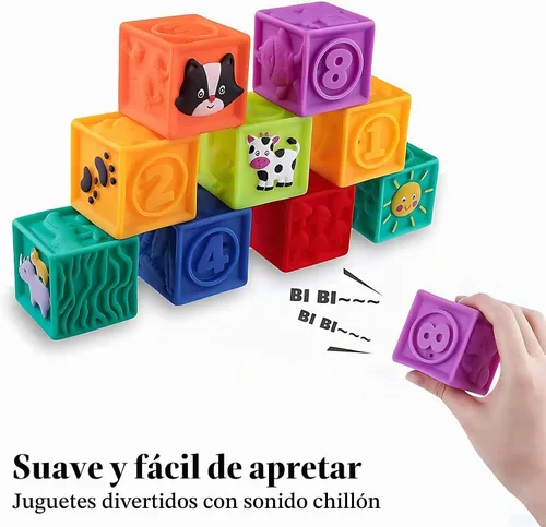 Vista 6 de Kingtree Bloques para bebés, 9 piezas de bloques de construcción suaves para bebés de más de 6 meses, juego de bloques educativos de dentición