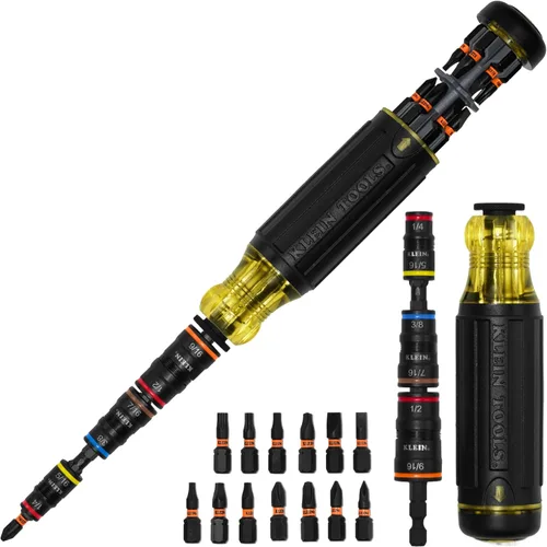 Vista 12 de Klein Tools 80083 Kit de destornillador de impacto con juego de llaves de impacto SAE 7 en 1 y destornillador de longitud ajustable multibroca 14