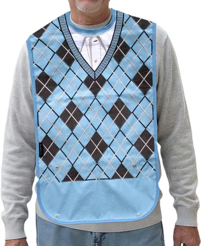 Vista 3 de Baberos para adultos lavables para hombre, protectores de ropa para comer, babero de tela de rizo para adultos mayores, diseño bordado, impermeable