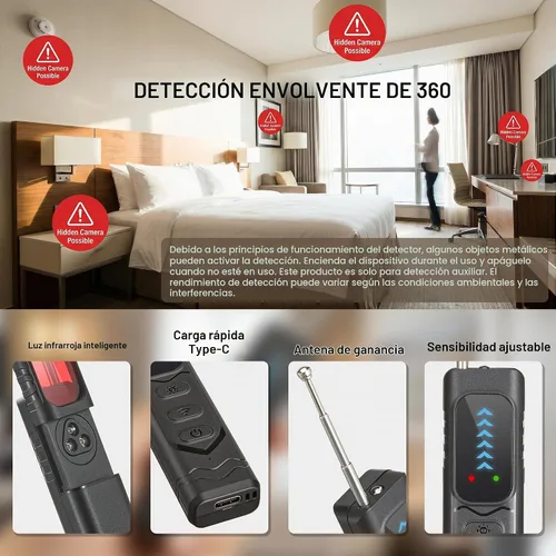 Vista 4 de Detectores de cámara oculta, detector de rastreador GPS, detector antiespía, detector de dispositivos de escucha, detector de insectos para viajes