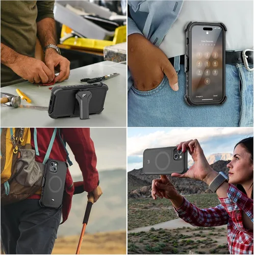 Vista 7 de MYBAT PRO Maverick Series - Funda para iPhone 15, protección militar resistente contra caídas, compatible con MagSafe (38 imanes), protector de Negro