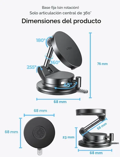 Vista 10 de LISEN Cargador MagSafe de 15 W para coche, soporte inalámbrico magnético Negro