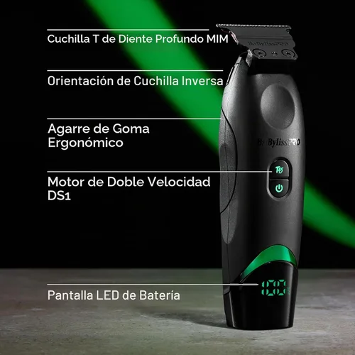 Vista 2 de BaBylissPRO - Recortadora de bigote y barba para hombre con una hoja en T de titanio de dientes profundos y tiempo de funcionamiento de 3 horas