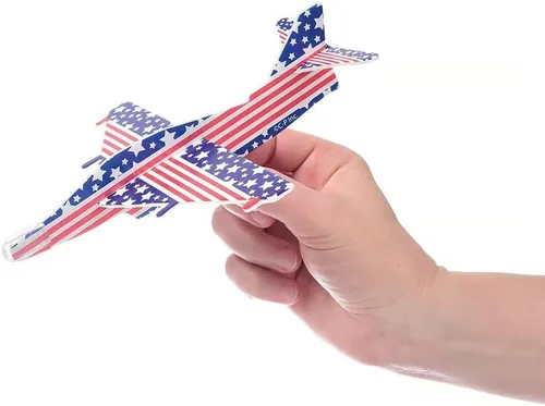 Vista 3 de Planeadores de espuma patrióticos de juguete de Estados Unidos (paquete de 12) – Juguetes de avión rojo, blanco y azul, para niños, recuerdos