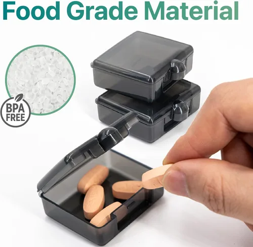 Vista 5 de Sukuos Pastillero pequeño de 3 piezas, lindo estuche de viaje portátil para bolso de bolsillo, mini pastillero sin BPA para píldoras, suplementos