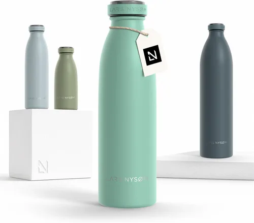 Vista 17 de LARS NYSØM Botella de agua aislada de acero inoxidable de 12 onzas, 17 onzas, 25 onzas, 34 onzas, 51 onzas, frasco térmico aislado para bebidas