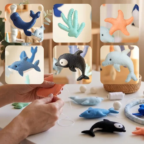 Vista 12 de Ocean Baby Mobile para cuna, cuna móvil con música, criaturas marinas