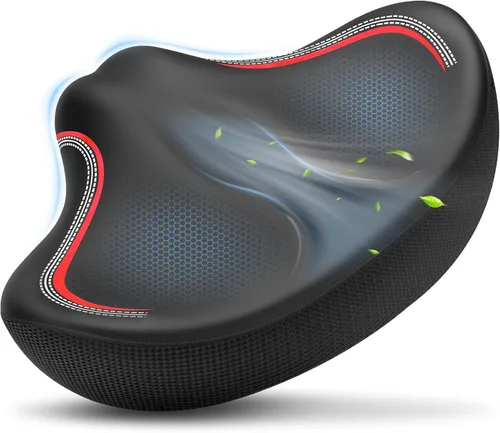 Vista 10 de New Noseless Oversized Bike Seat, Extra Wide Comfort Pure Memory Foam Bicycle Seat Cushion, Compatible Saddle Replacement with Electric Bike Negro