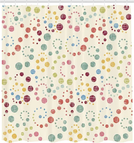 Vista 2 de Ambesonne Cortina de ducha de arte moderno, diseño de lunares grunge, diseño retro y nostálgico estético, juego de decoración de baño de tela