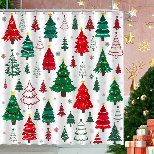 Vista 12 de JWXCBIM - Cortina de ducha de Navidad Feliz Navidad y Feliz Año Nuevo, decoración para el hogar de Papá Noel y muñeco de nieve, cortina de baño