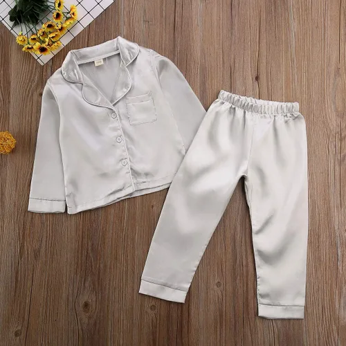 Vista 40 de Conjunto de pijama de manga larga con botones para niña pequeña, conjunto de ropa de dormir