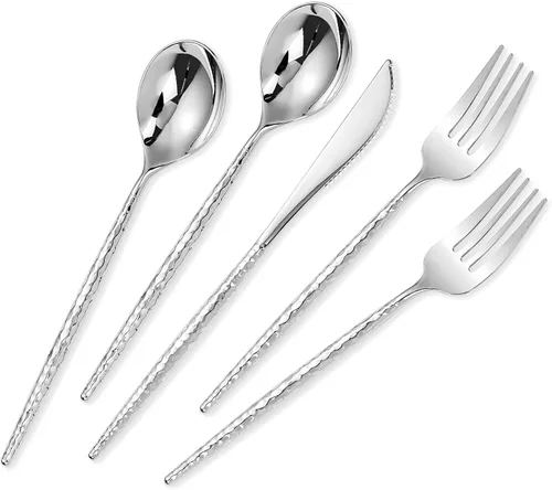 Vista 9 de SUT 150 PIEZAS Juego de Cubiertos de Plástico Dorados, Utensilios Dorados Desechables, Cubiertos de Plástico Resistente, Incluye 50 Cuchillos