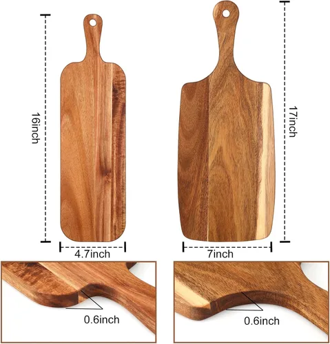 Vista 3 de Uiifan 3 tablas de cortar de madera de acacia con mango de madera para cortar charcutería, bandeja de servir en bloque de carnicero de varios