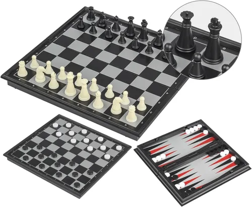 Vista 8 de Andux Juego de mesa magnético plegable tres en uno, ajedrez, backgammon, damas CXYXQ-02 (M)