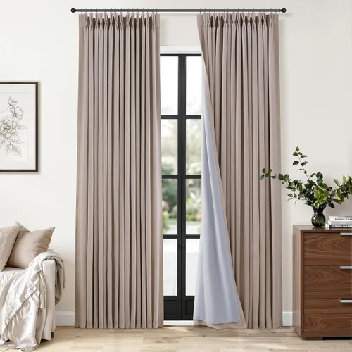 Vista 52 de Jowels Cortinas opacas de lino plisado beige y blanco de 84 pulgadas