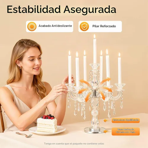 Vista 2 de Portavelas de cristal, candelabro Crystall, centro de mesa moderno de 7 brazos, candelabro cónico de cristal, centro de mesa de boda familiar, 14