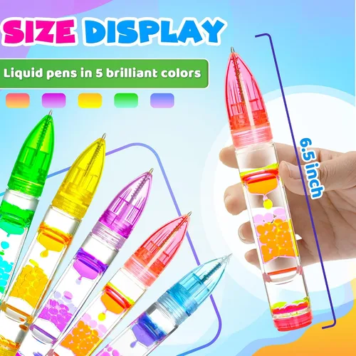 Vista 5 de 5 unidades de bolígrafo líquido Fidget juguetes sensoriales para niños y adultos, juguete de viaje en avión para niñas, niños, aula, escuela, caja