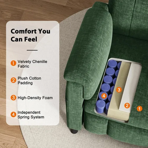 Vista 7 de Pipishell Silla reclinable eléctrica para adultos, reclinable eléctrico con control remoto, reclinable/reposapiés ajustable, tela de felpilla, cojín