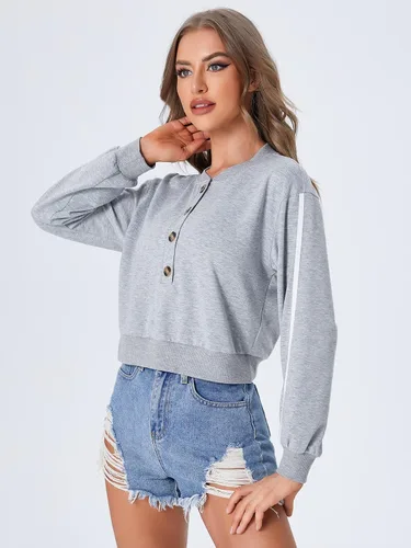 Vista 4 de SweatyRocks Sudadera casual de manga larga con medio botón para mujer