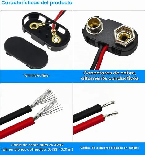 Vista 3 de California JOS 3 conectores de batería de 9 V, conector de hebilla de 9 voltios, carcasa de plástico duro utilizado en experimentos de estudiantes u