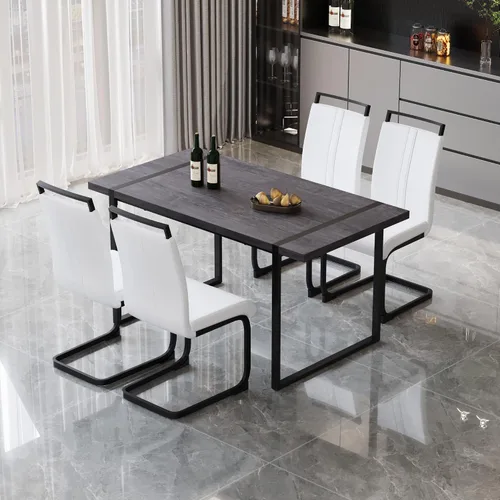 Vista 13 de Juego de mesa de comedor moderno para 4, juego de mesa y sillas de cocina de madera, juego de mesa de comedor de 5 piezas con 1 mesa de MDF y 4