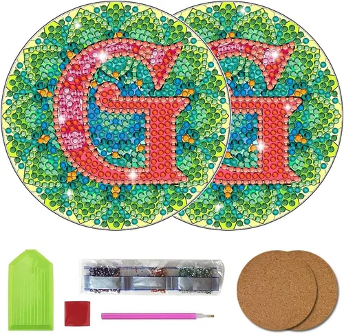 Vista 10 de Bysincy Juego de 2 posavasos de pintura de diamantes de 26 letras A-Z, 5D, arte de diamante, mosaico, alfabeto, kit por número para adultos y niños