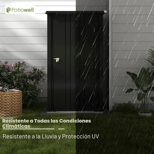 Vista 6 de Patiowell - Cobertizo de 3 x 3 pies para herramientas, pequeño, con techo inclinado y puerta individual con cerradura, para exteriores, patio