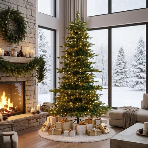 Vista 22 de Glitzhome Árbol de Navidad preiluminado, abeto artificial realista de 7.5 pies con 1,668 puntas y 680 luces centelleantes C3, 10 funciones de Aspen