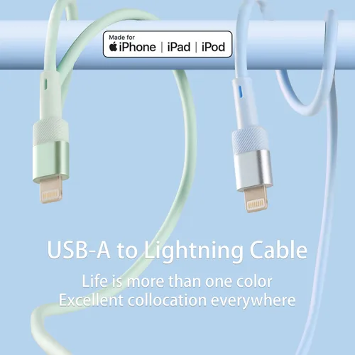 Vista 4 de Cable USB A a Lightning: 6 pies, paquete de 3 cables de carga rápida TPE para iPhone 14 Pro Max/13 Pro Max/12Pro/11 Pro Max/XS/XR/8/7/6S Plus iPad