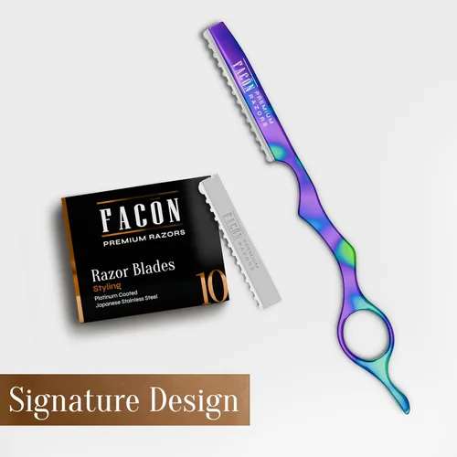 Vista 8 de Facón - Navajas para cortar el cabello - Juego profesional de navajas para peinado con 11 cuchillas de repuesto, herramienta de corte de cabello