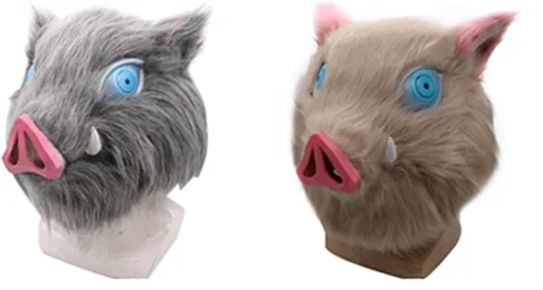 Vista 2 de Abilen Máscara de anime Demon Slayer para cosplay, accesorios de Hashibira Inosuke, cabeza de cerdo, casco de felpa, fiesta, Halloween, regalo