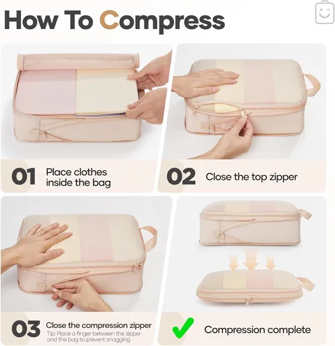 Vista 3 de Veken Juego de 11 cubos de compresión para artículos esenciales de viaje, bolsas organizadoras compresibles expandibles grandes para ropa, bolsas