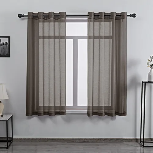 Vista 27 de DONREN 2 paneles de cortina de voile semitransparentes texturizados para ventana de cocina, pequeñas ventanas cortas, cortinas suaves de lujo