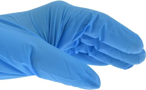 Vista 3 de Guantes industriales de nitrilo azul claro de 5 mil, sin polvo, caja de 100